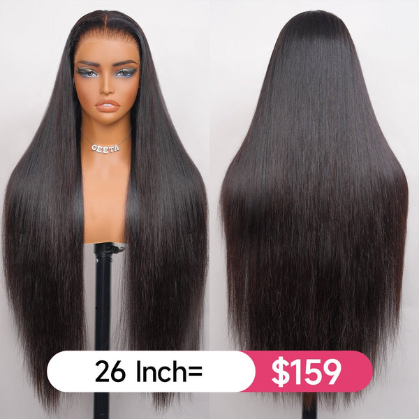Straight human hair wig texture and transparent lace detail